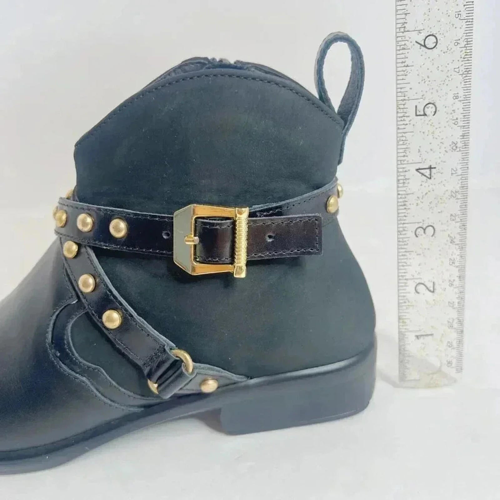 Naot Taku Black Leather Western Boots Gold Studs Aura Collection Size 37