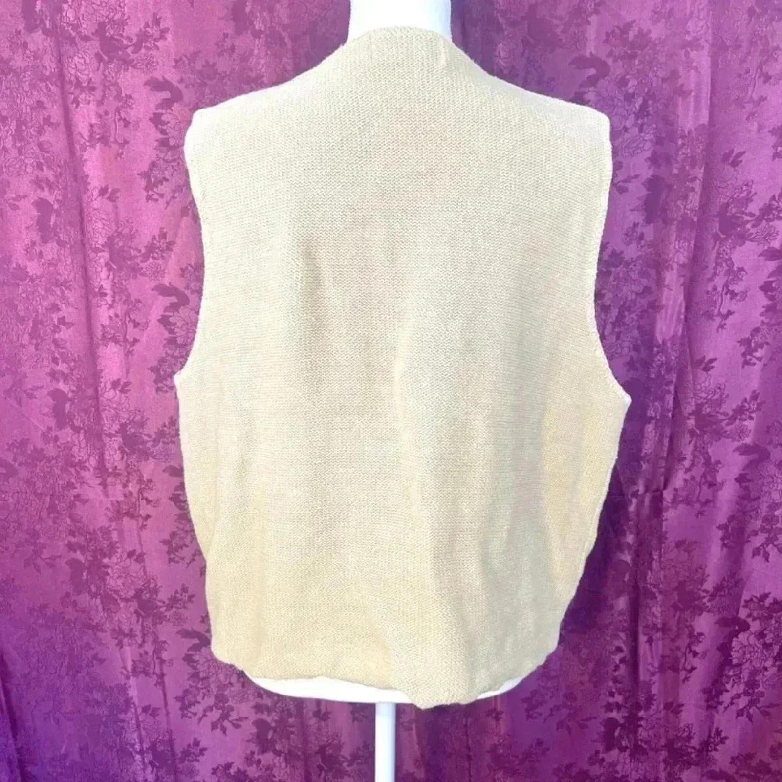 Vintage Men's Cream Knit Vest Grandpacore Size L