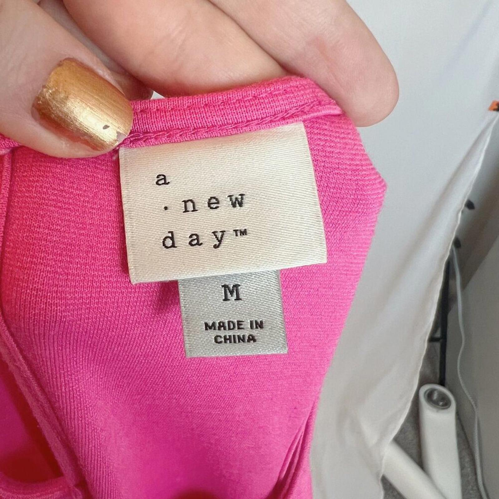 A New Day Hot Pink Midi Dress Sleeveless Ruched Barbiecore Women's Size M
