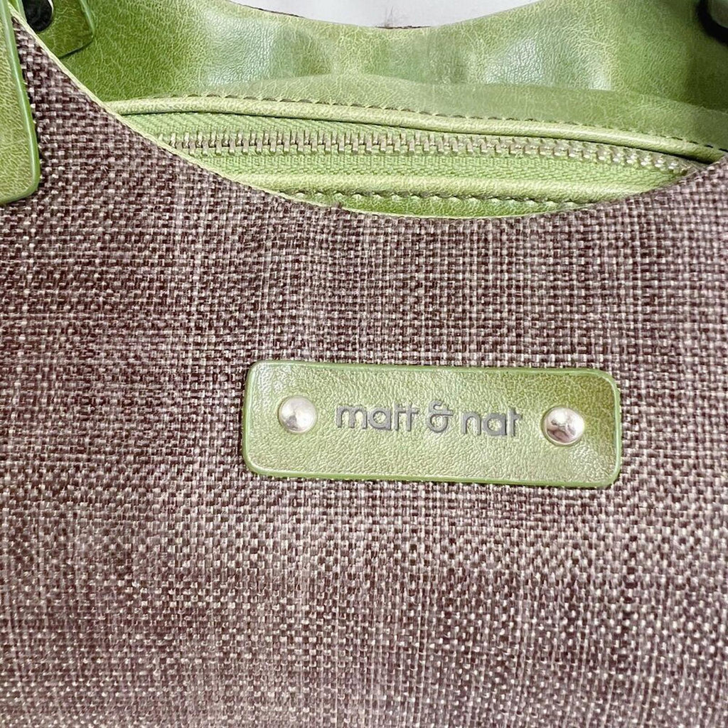 Matt & Natt Anthropologie Green Faux Leather Brown Studded Handbag Studded