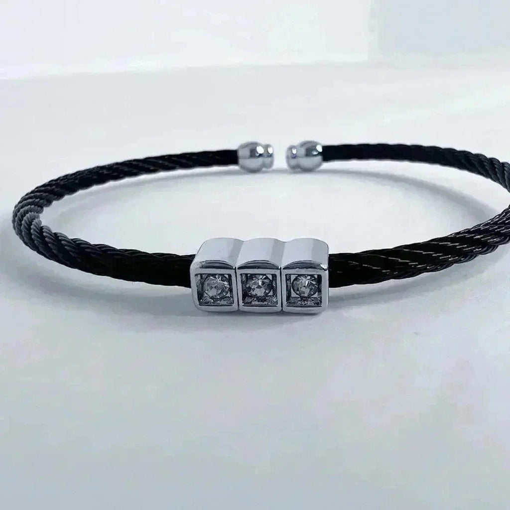 Black Braided Bracelet Rhinestone Bead Adjustable