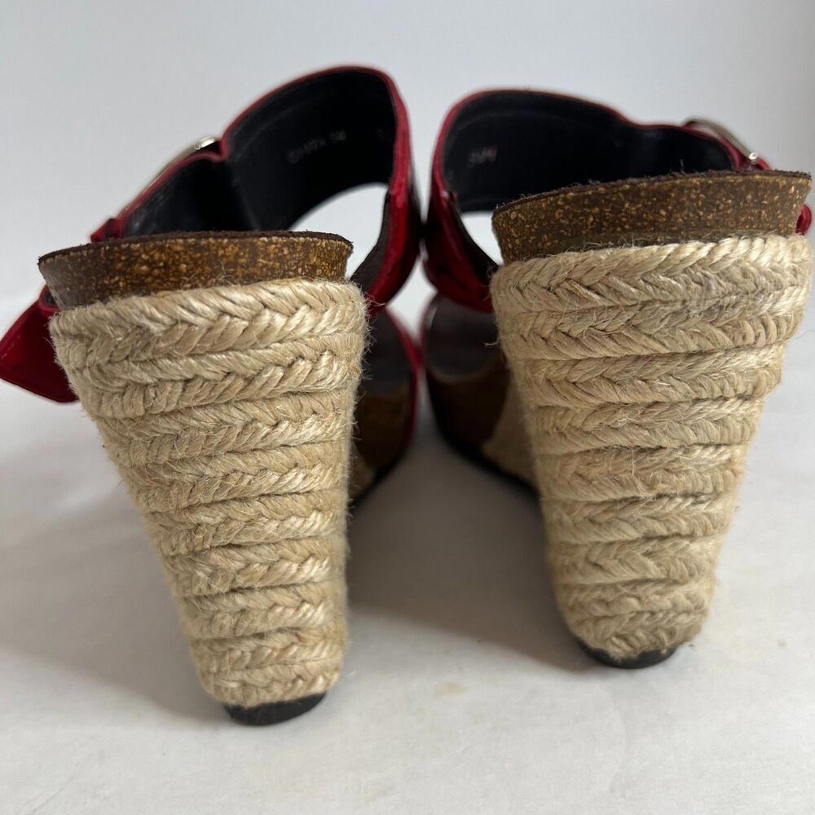 y2k Vintage Donald Pliner Red Crocodile Wedges Patent Leather Sandals Size 9.5