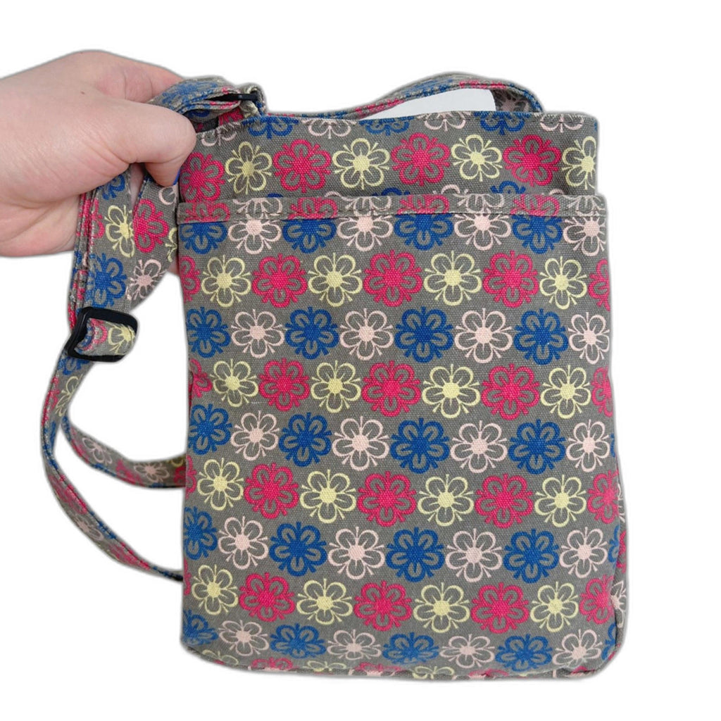 Kavu Limited Edition Keeper Cotton Canvas Taupe Pink Blue Floral Crossbody Bag
