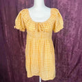 Urban Outfitters Womens Milkmaid Dress Puff Sleeves Yellow Plaid Gingham Size M