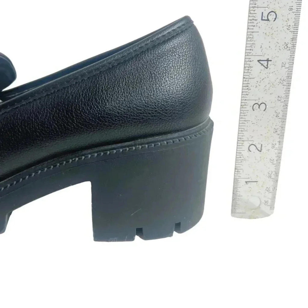 Dolce Vita Black Leather Platform Heeled Loafers Women's Size 10
