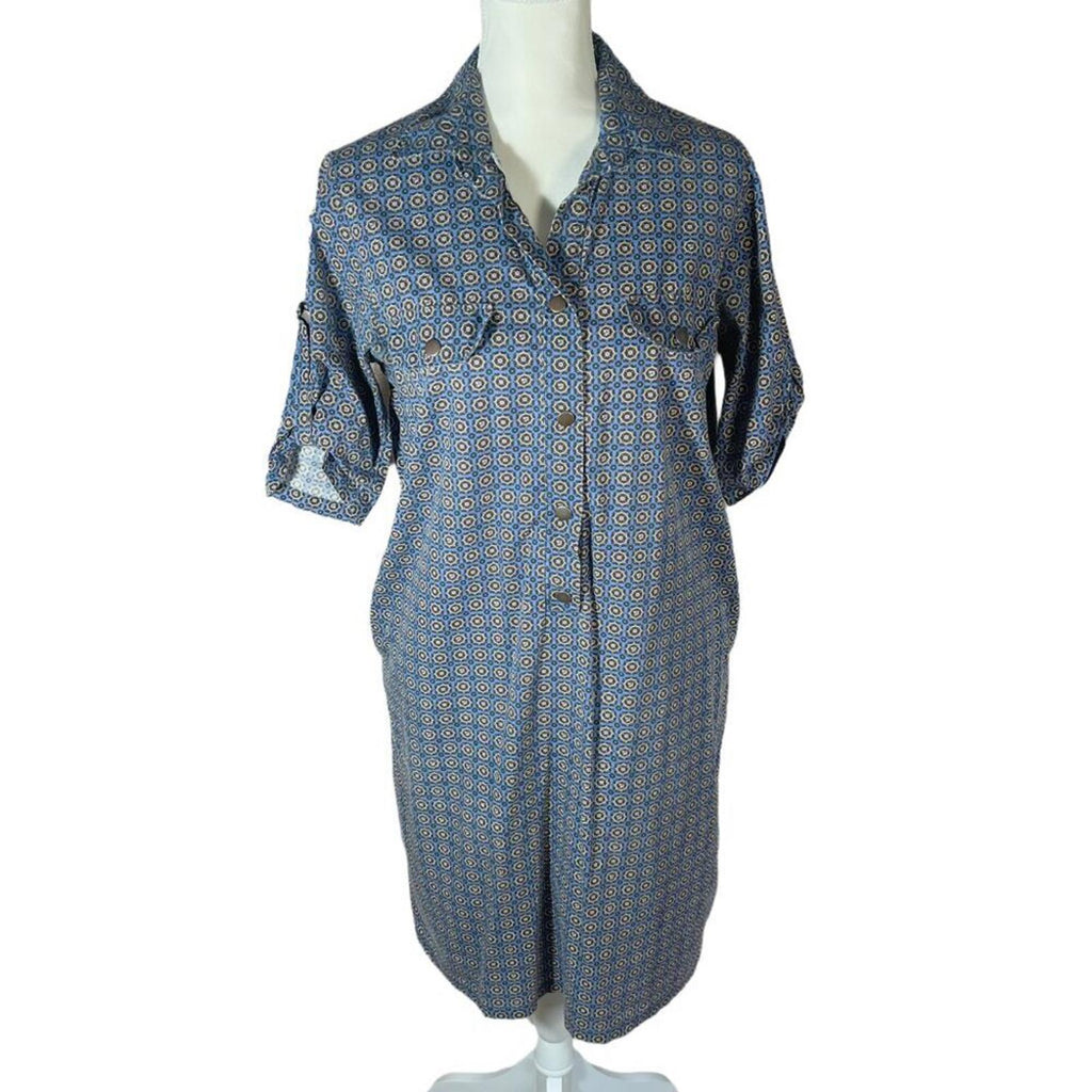 Vintage Geometric Print Button Up Dress With Collar Women's Size 10 US