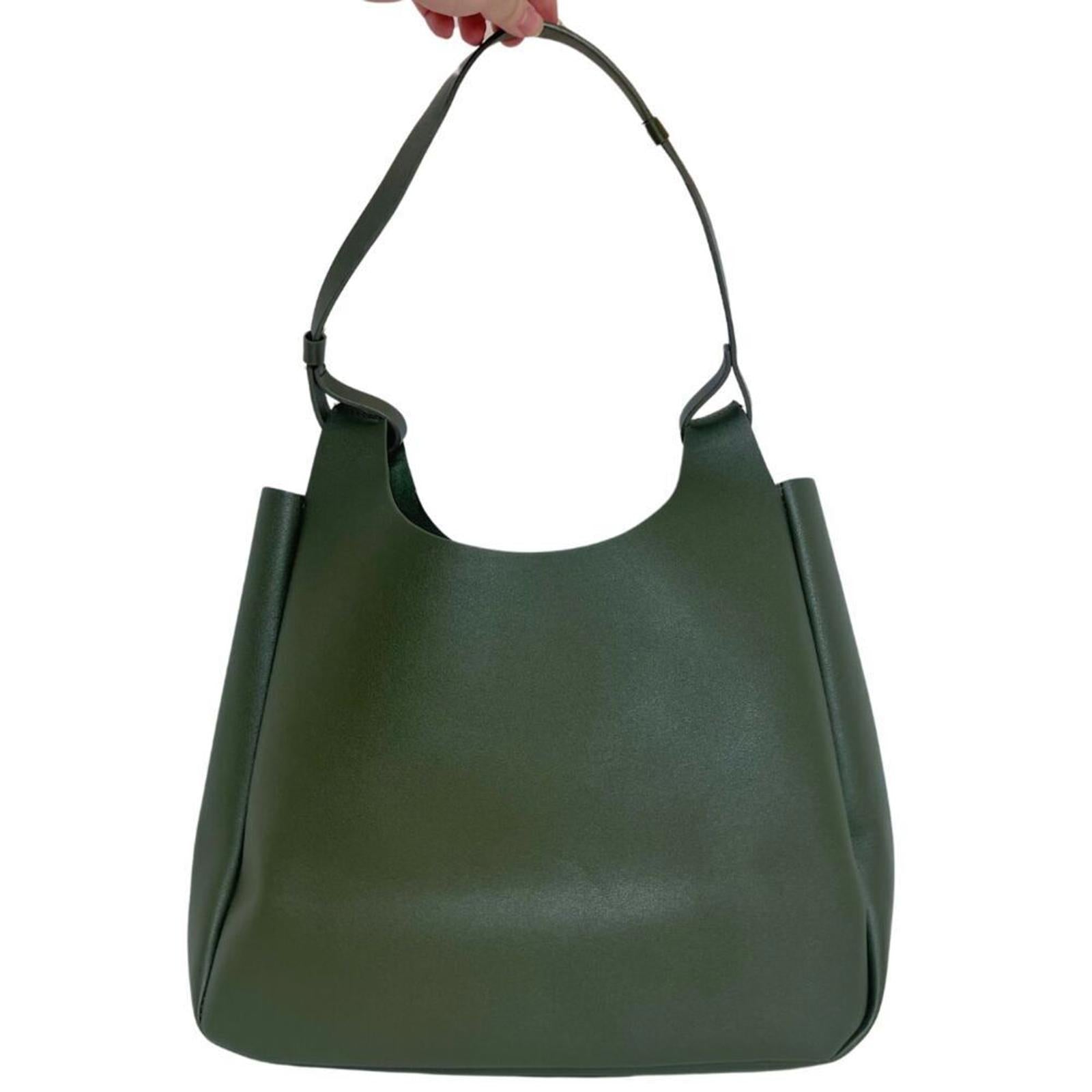 Neiman Marcus Vegetarian Leather Olive Green Hobo Bag Faux Leather Shoulder Bag