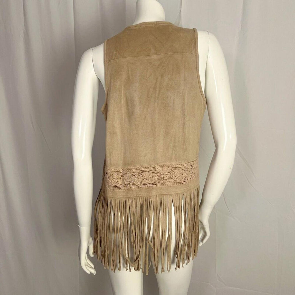 Maurices Faux Suede Tan Fringe Vest Boho Chic Western Country Women's Size M