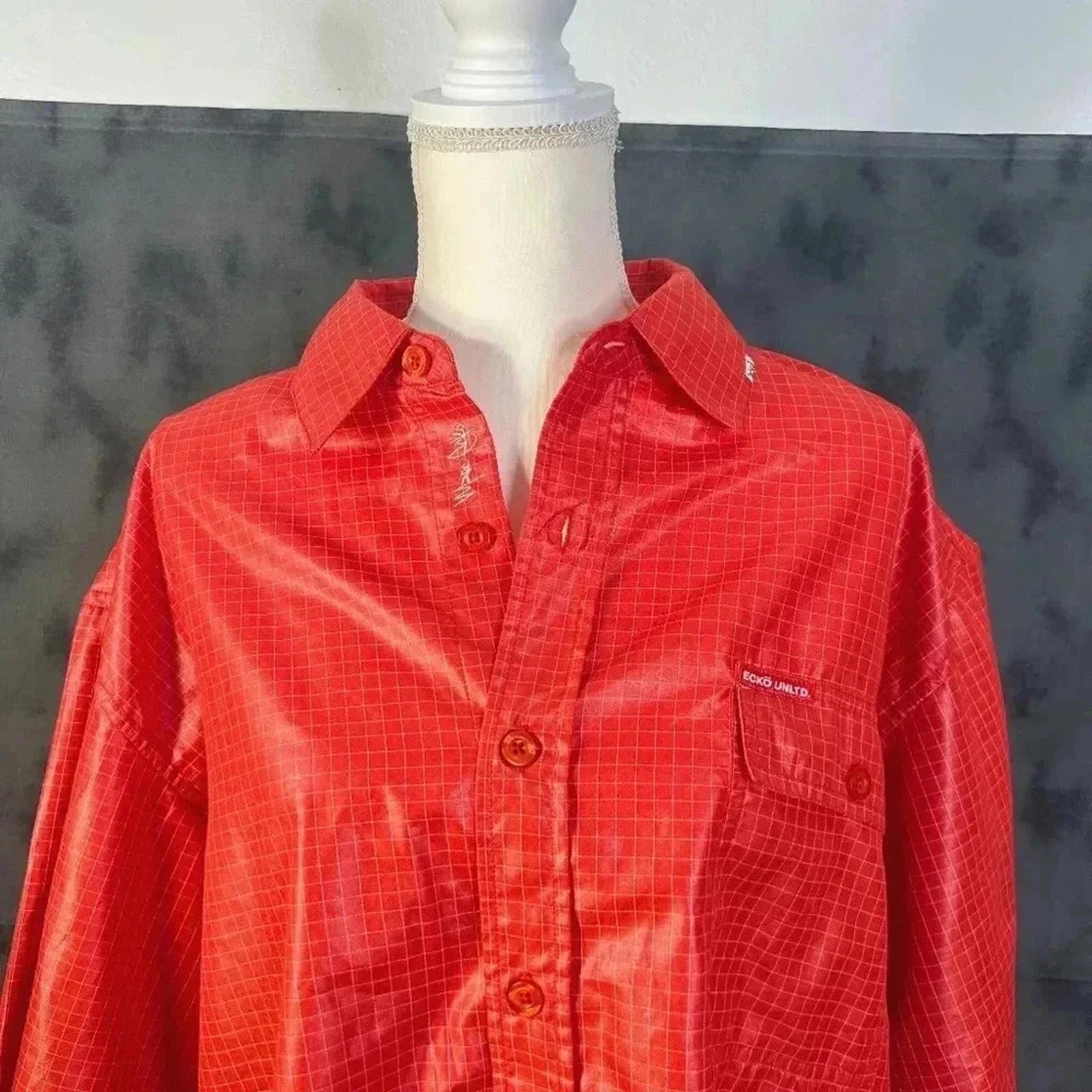 Ecko Unltd. Red Grid Pattern Men's Button Up Streetwear Size XL