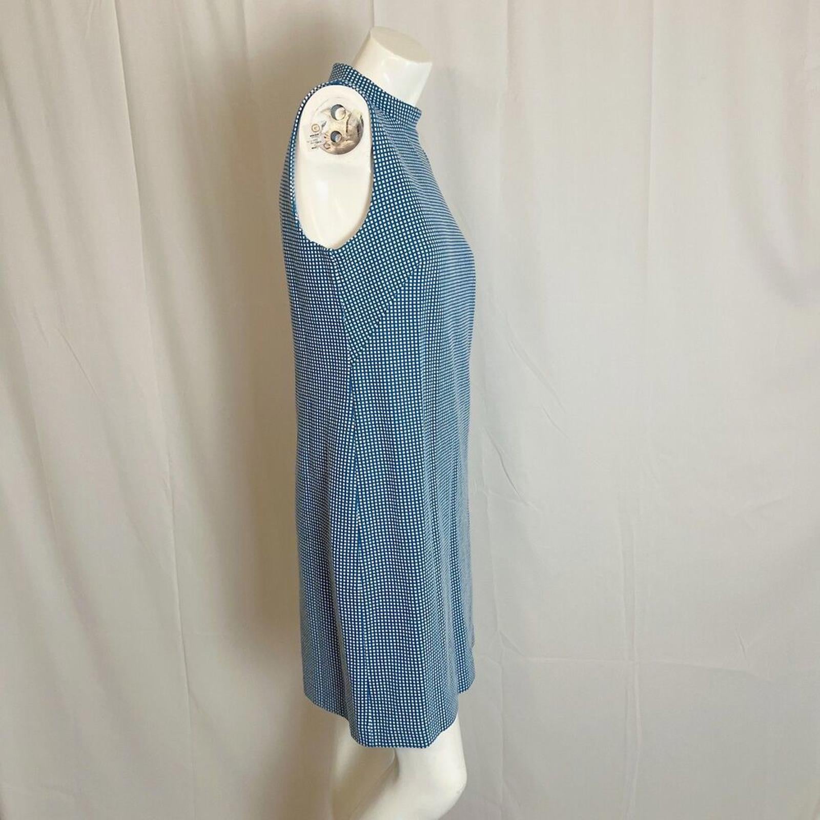 NWT Ann Taylor Geo Mock Neck Sleeveless Shift Dress Santorini Blue Mod Size M