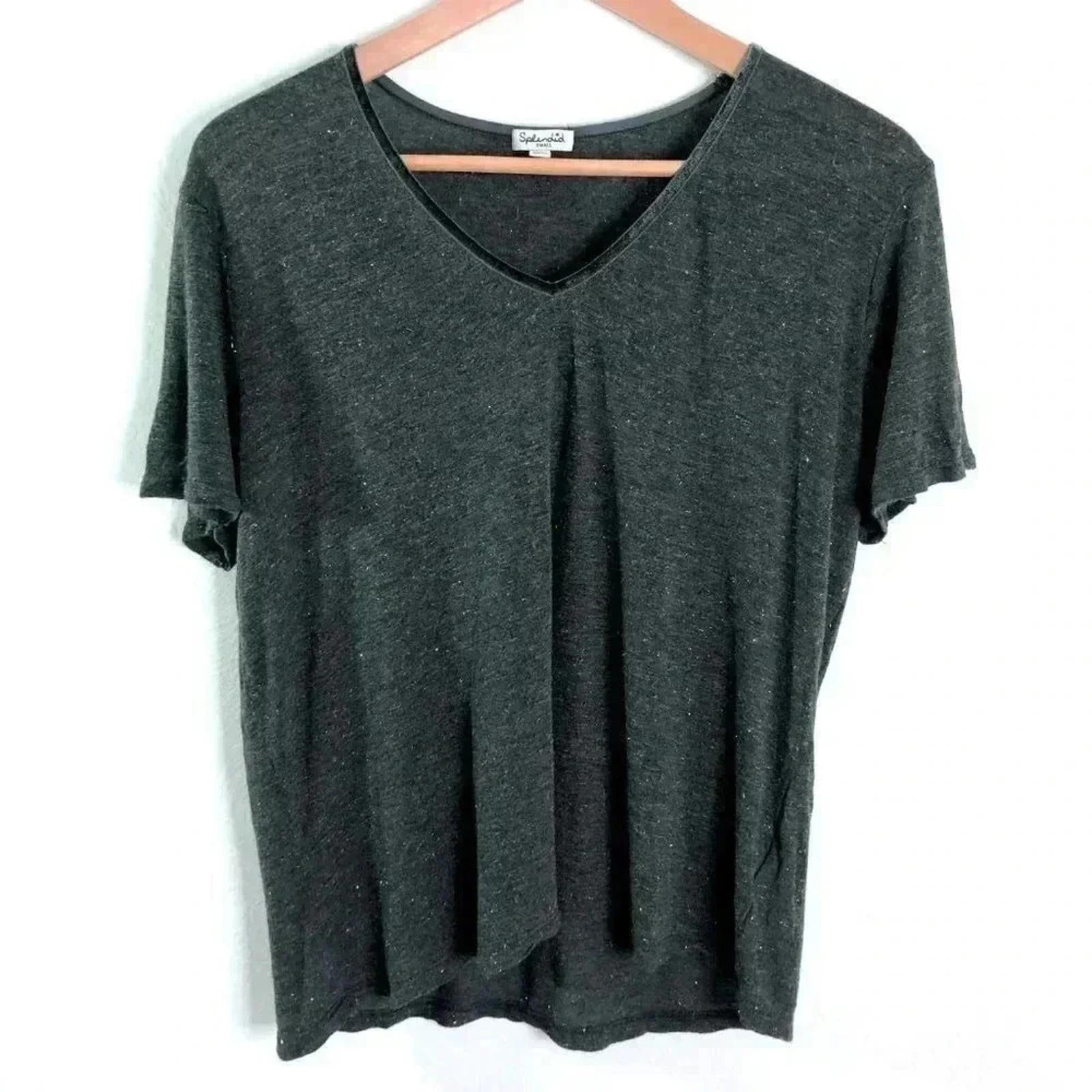 Splendid Grey Silver Accents Soft V Neck T Shirt Women's Size S