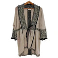 Anthropologie Sleeping on Snow Oatmeal Black Embroidered Knit Cardigan Size S