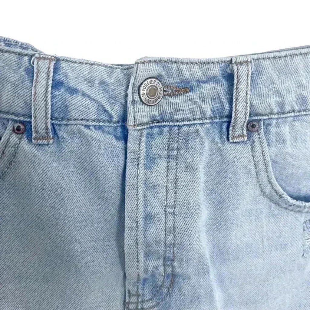 Forever 21 Distressed Light Wash Jean Shorts Rolled Hem Mid Rise Size 27