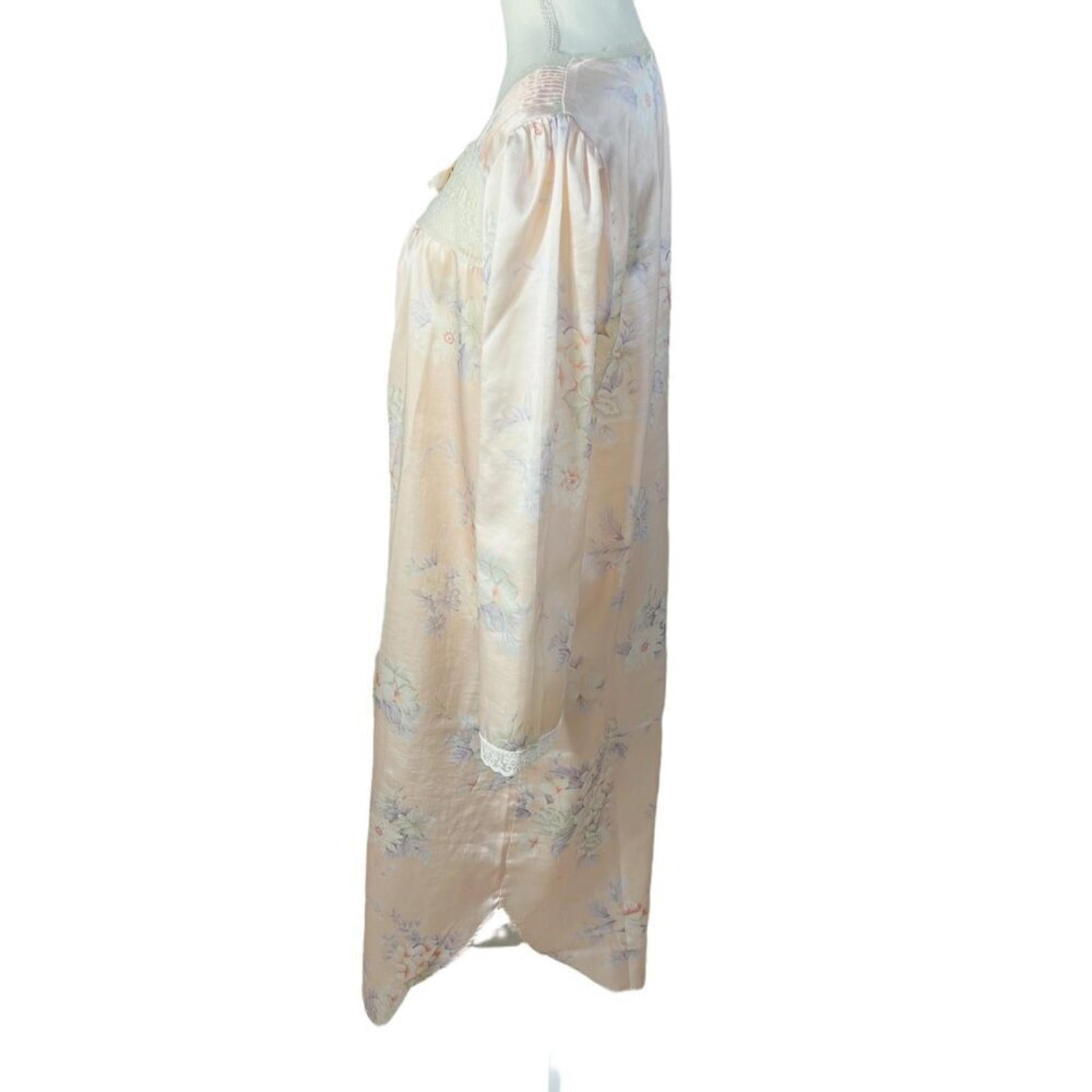 Vintage Barbizon Pink Satin Nightgown Lace Trim Bow Coquette 1980s Size M