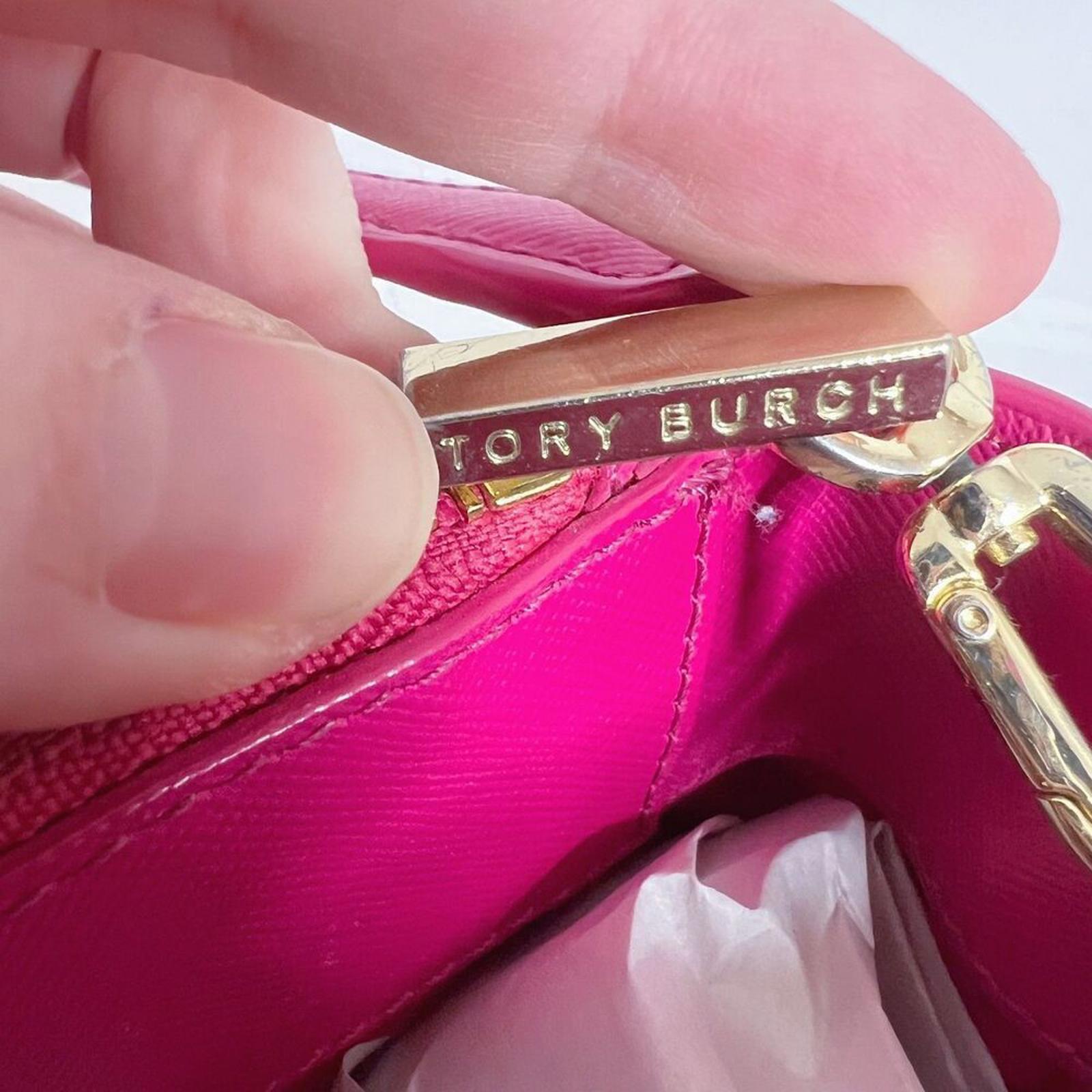 Tory Burch Robinson Fuchsia Double Zip Perforated Handbag Pink Leather Purse