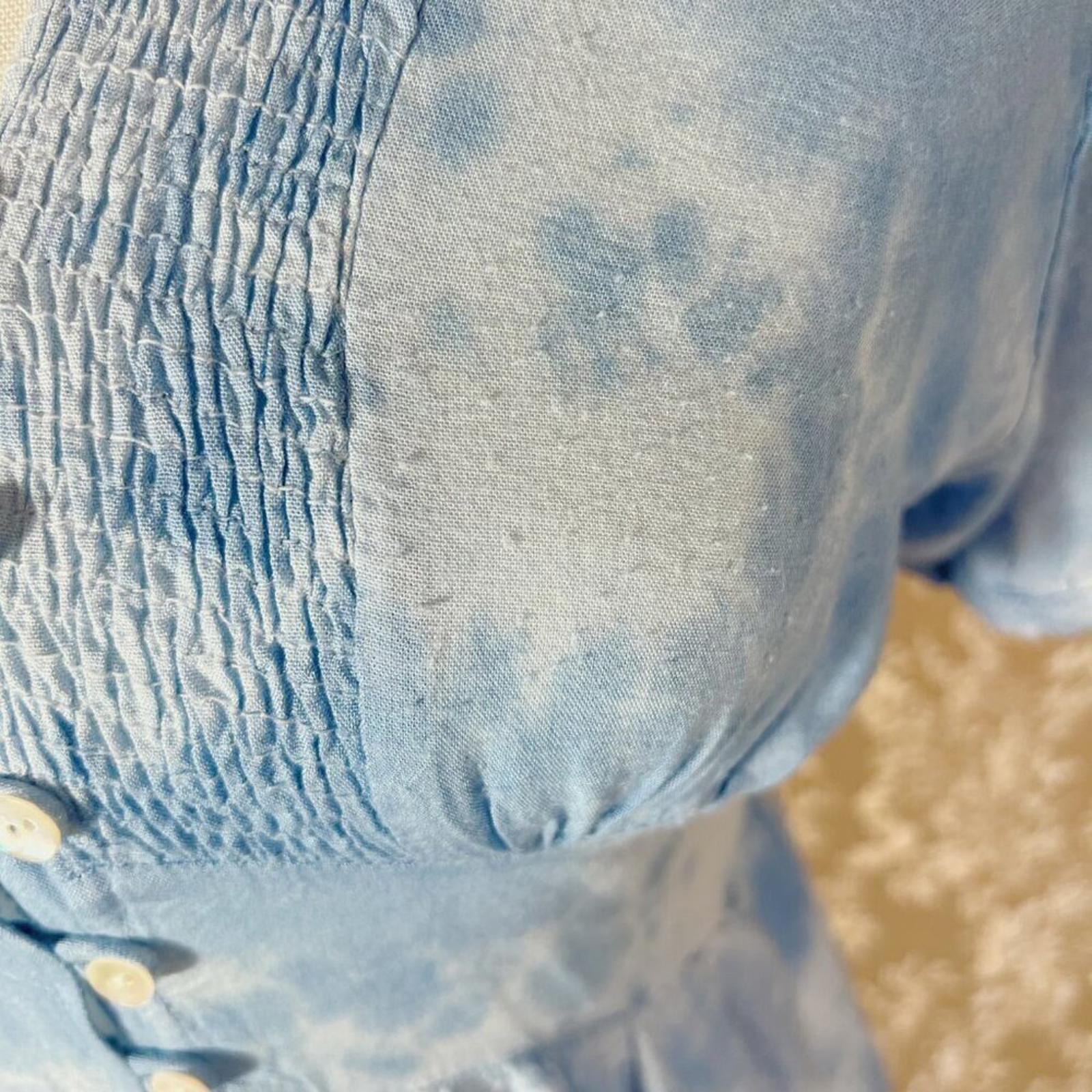 Aqua Blue Tie Dye High Low Button Up Peasant Dress Women's Size XS