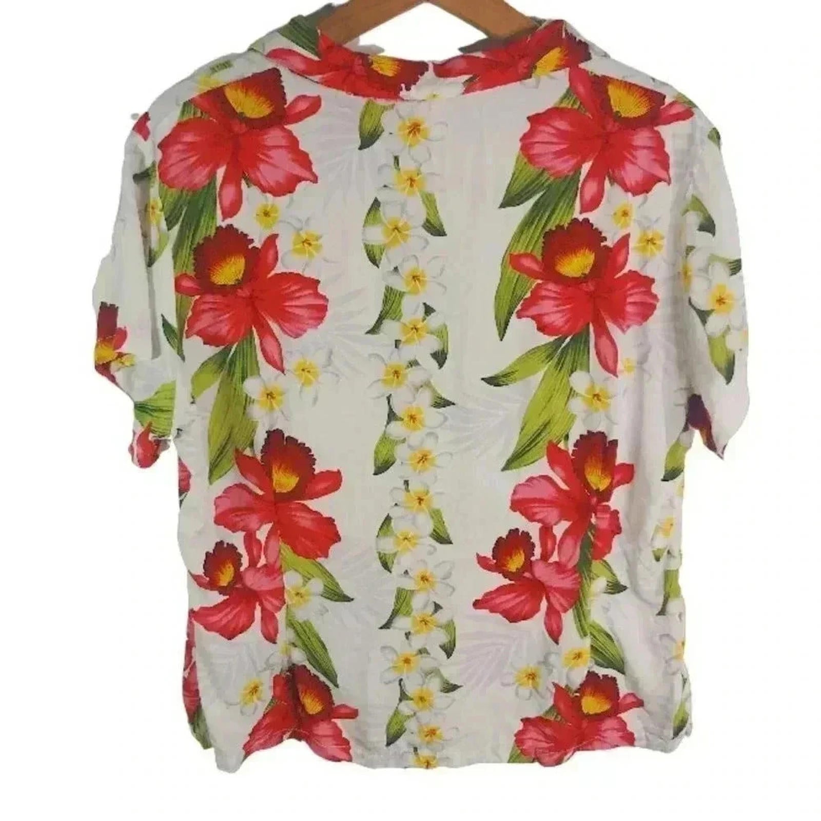 Vintage Tropical Cropped Short Sleeved Button Up Floral Summer Beach Size XL
