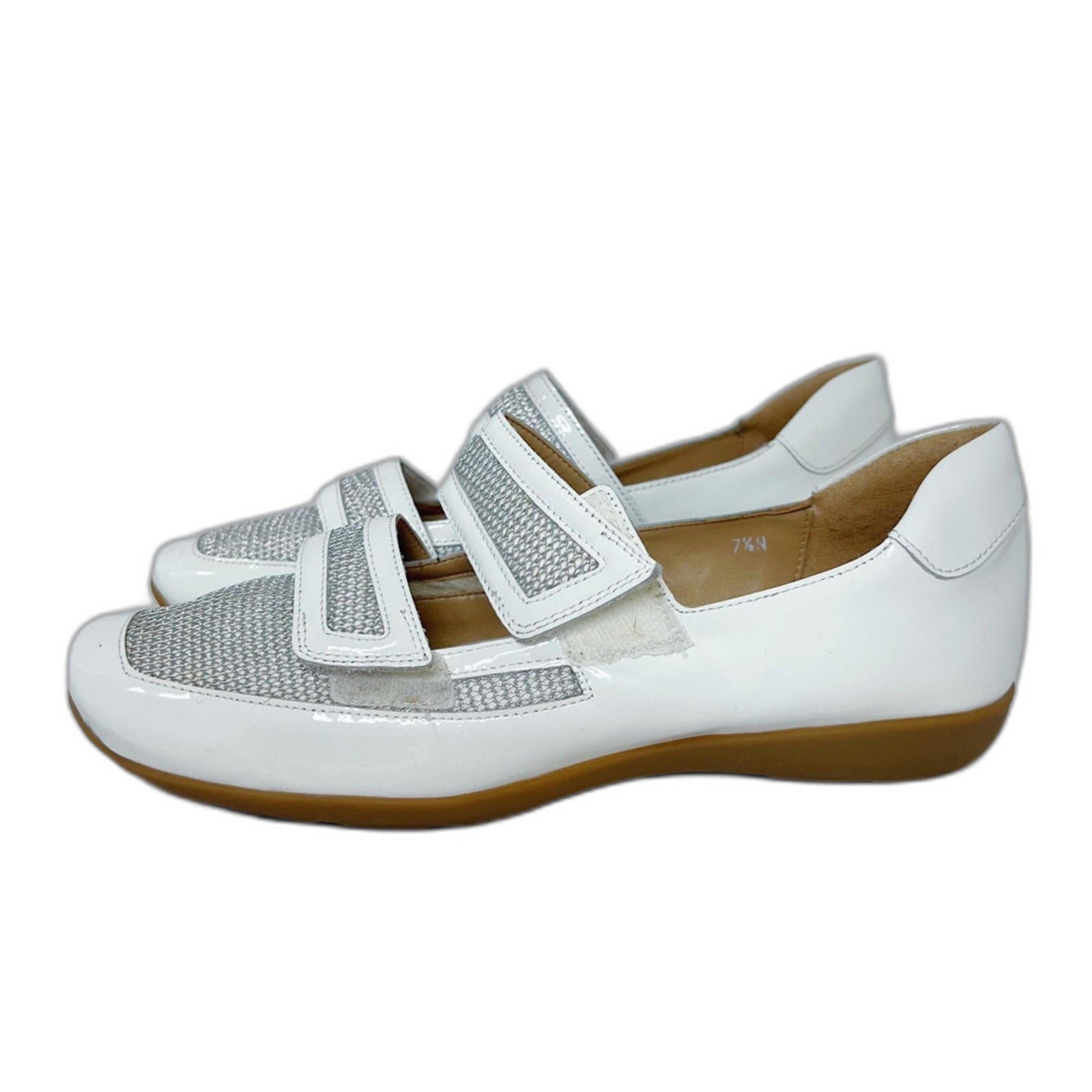 Sesto Meucci Gyan Napa Leather Mary Jane Sneakers White Silver Size 7.5 N