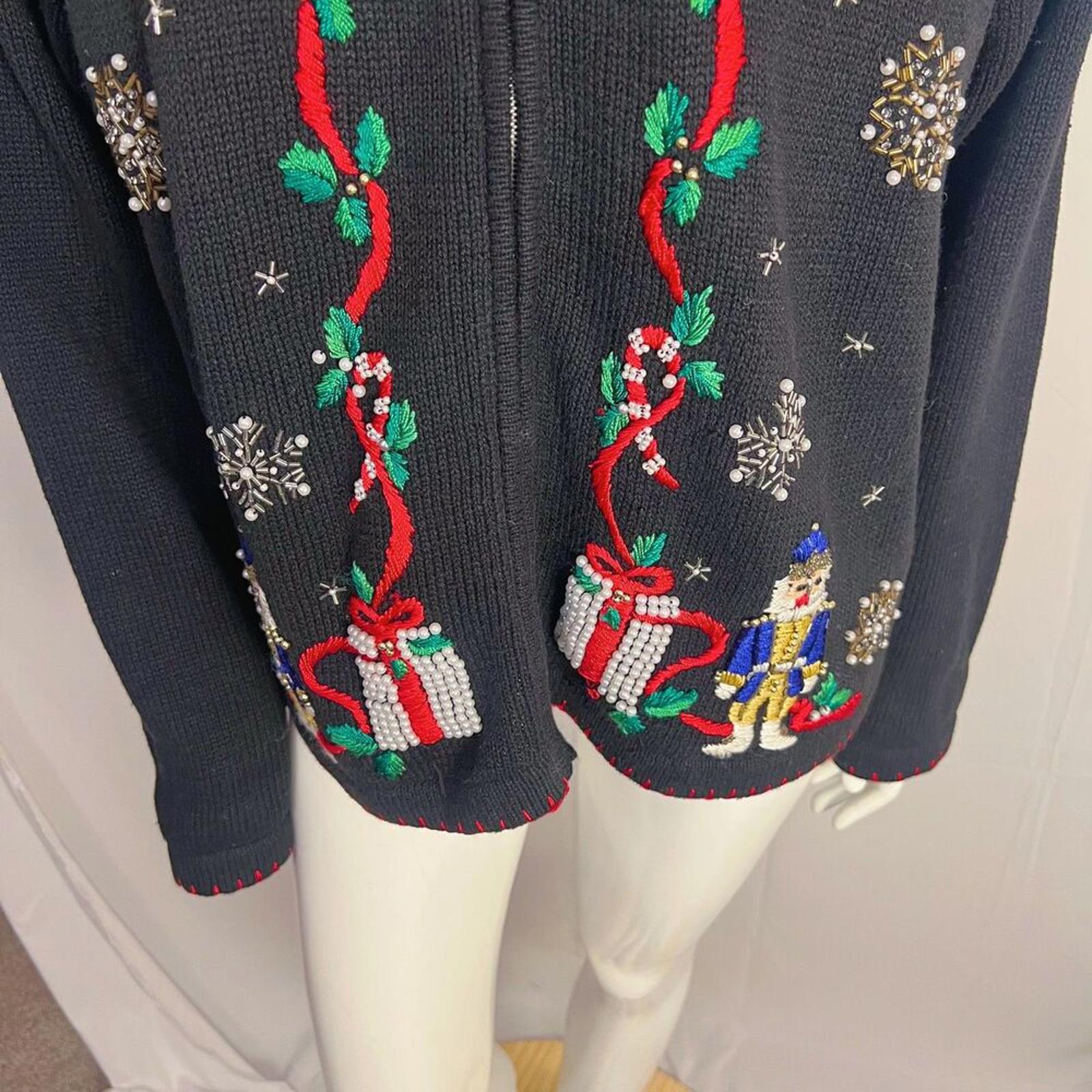 Vintage Christmas Sweater Beaded Embroidered Nutcracker Ugly Sweater Size XL