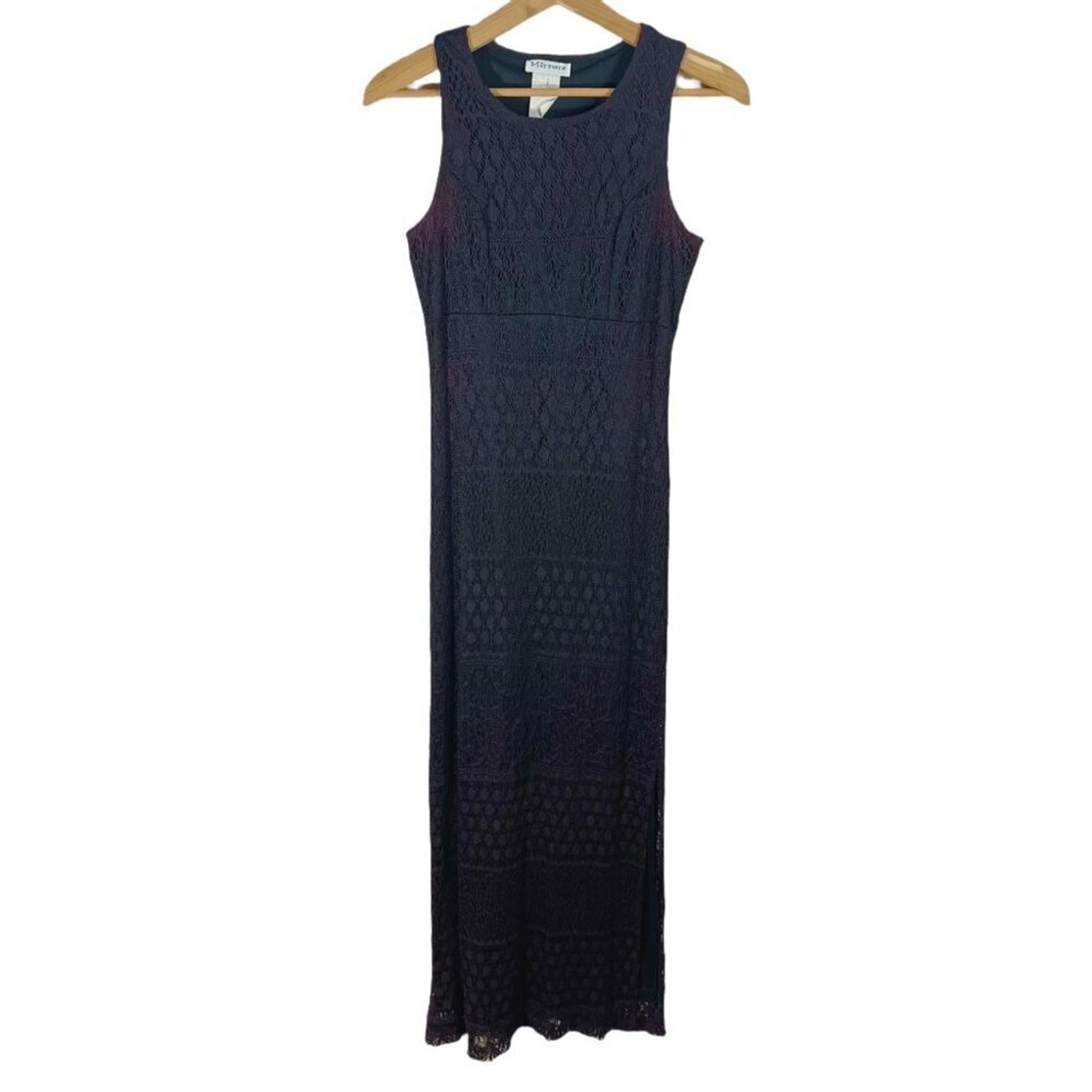 Vintage 90s y2k Mirrors Navy Blue Lace Maxi Dress Women's Size L