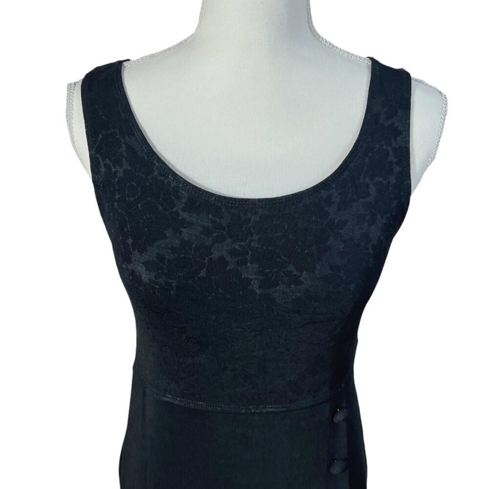 Vintage 90s Carole Little Black Floral Maxi Dress Women's Size 8 Gothic