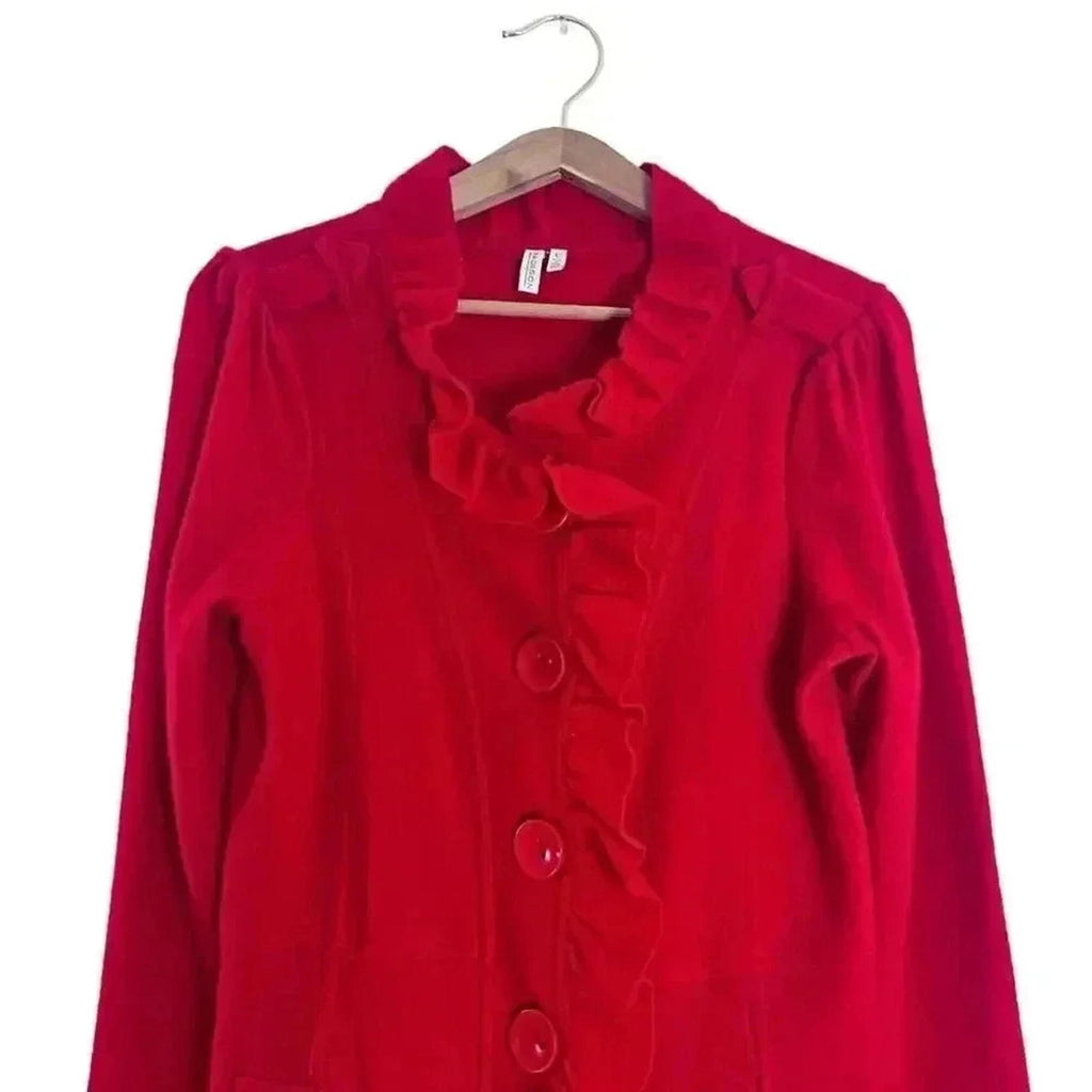 Madison Wool Red Ruffled Jacket Trench Coat Women's Size L