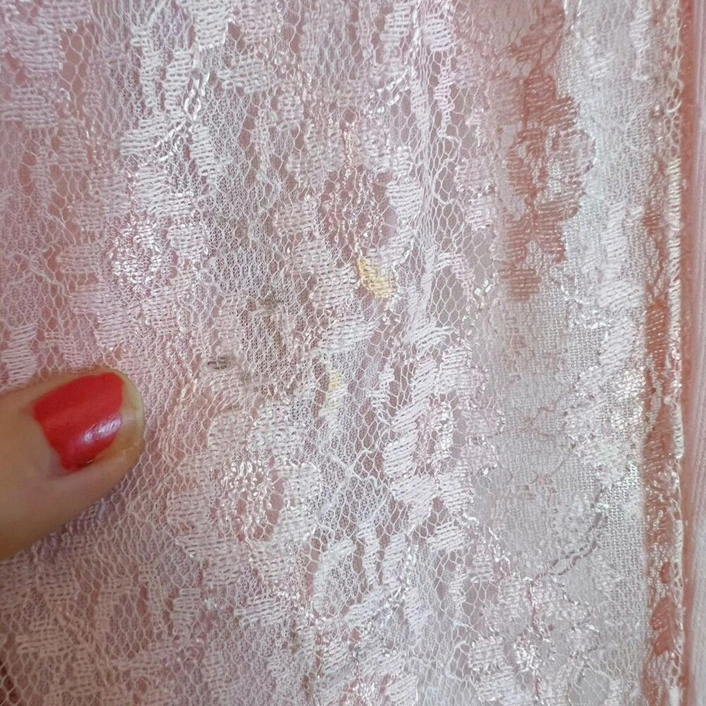 Vintage 1960s Pink Lace Duster Robe Peter Pan Collar Coquette Bows