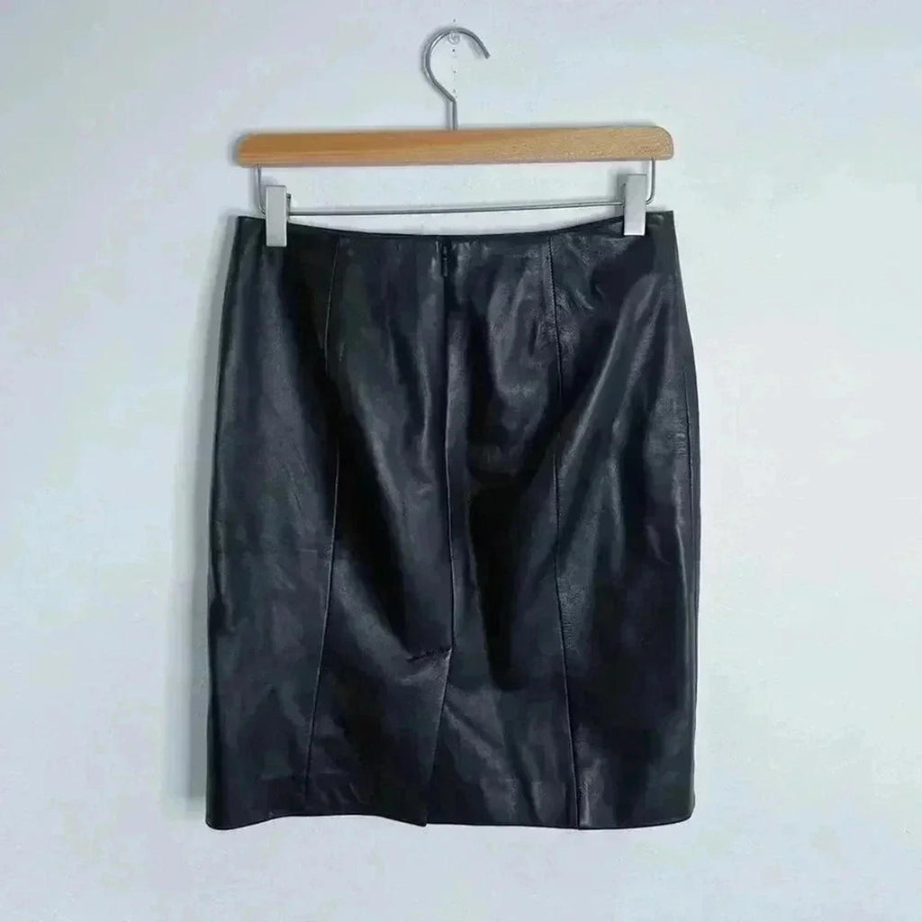 Talbots Black Leather Mini Skirt Punk Gurnge Moto Women's Size 2P