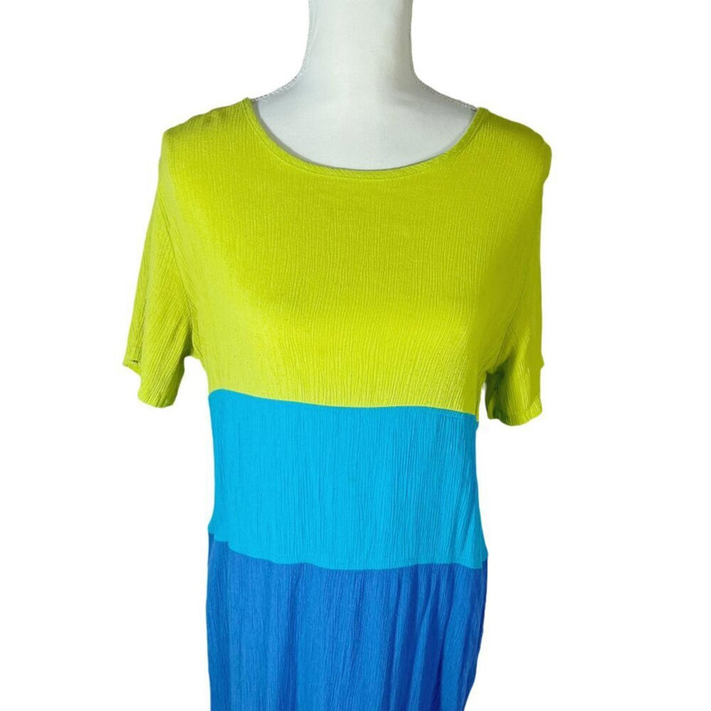 Diane Von Furstenburg Blue Green Color Block Maxi Dress Summer Beach Size M