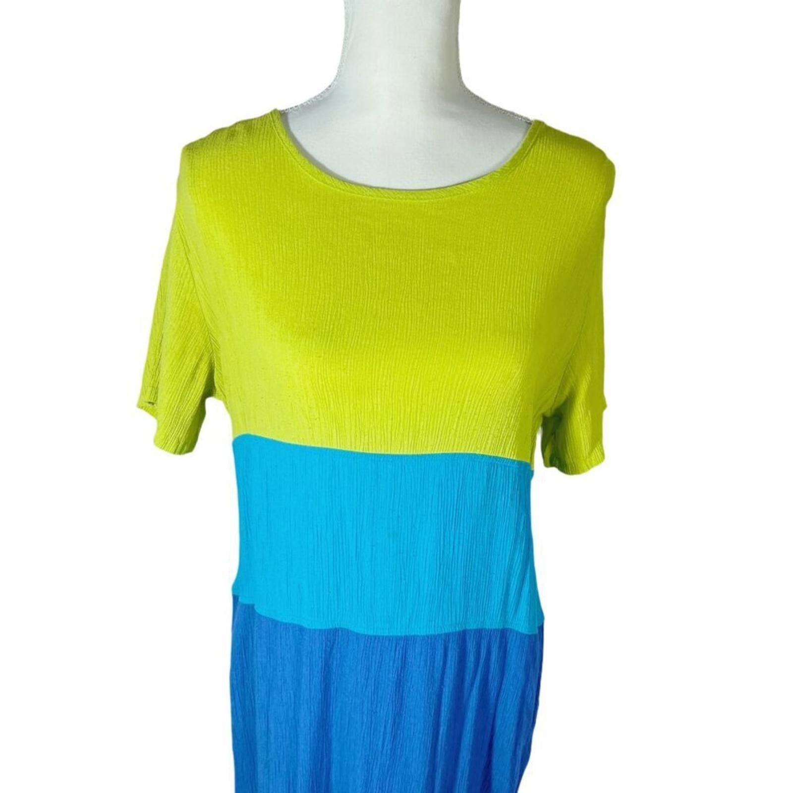 Diane Von Furstenburg Blue Green Color Block Maxi Dress Summer Beach Size M