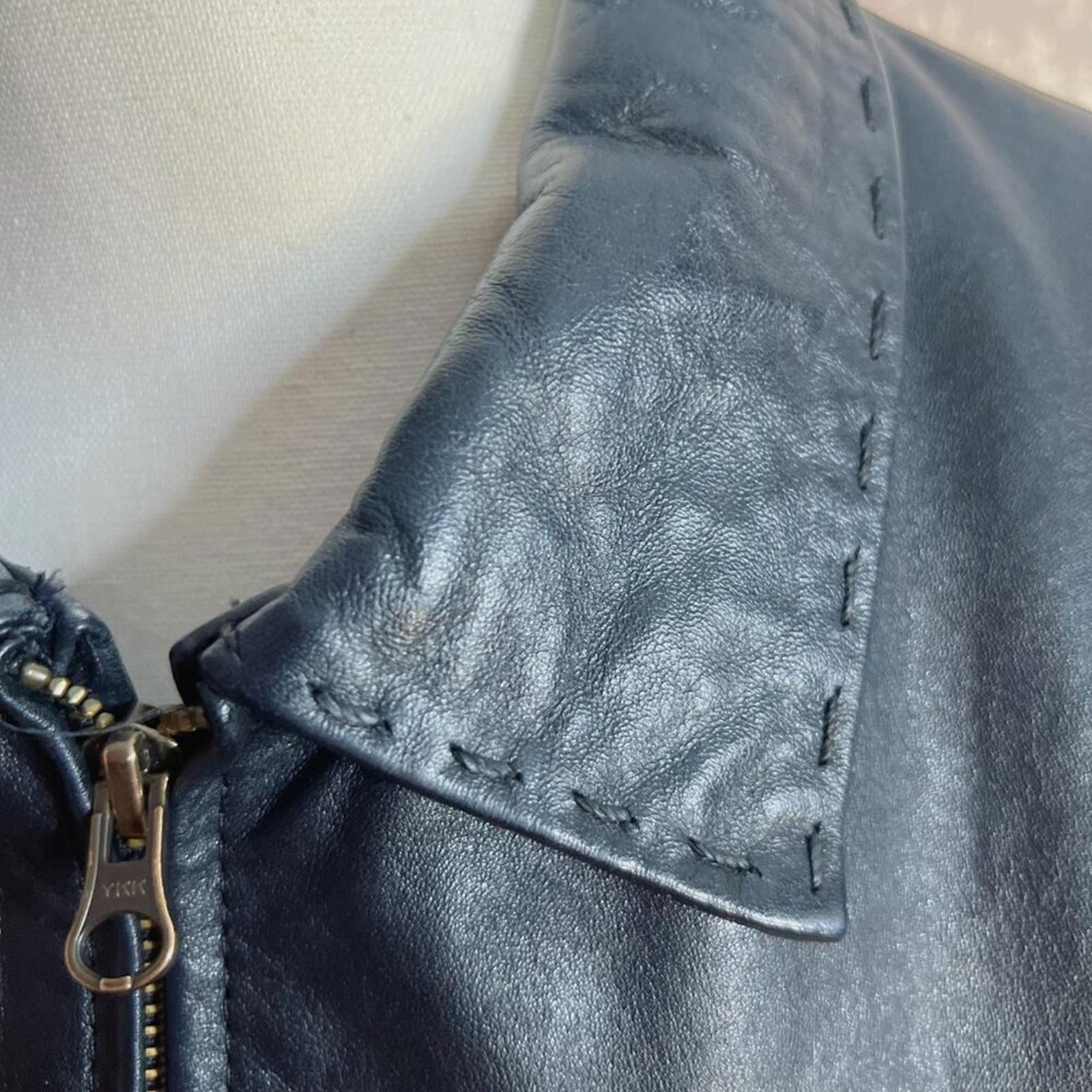 Vintage Argentinian Black Leather Jacket Stitching Details Women's Size XL