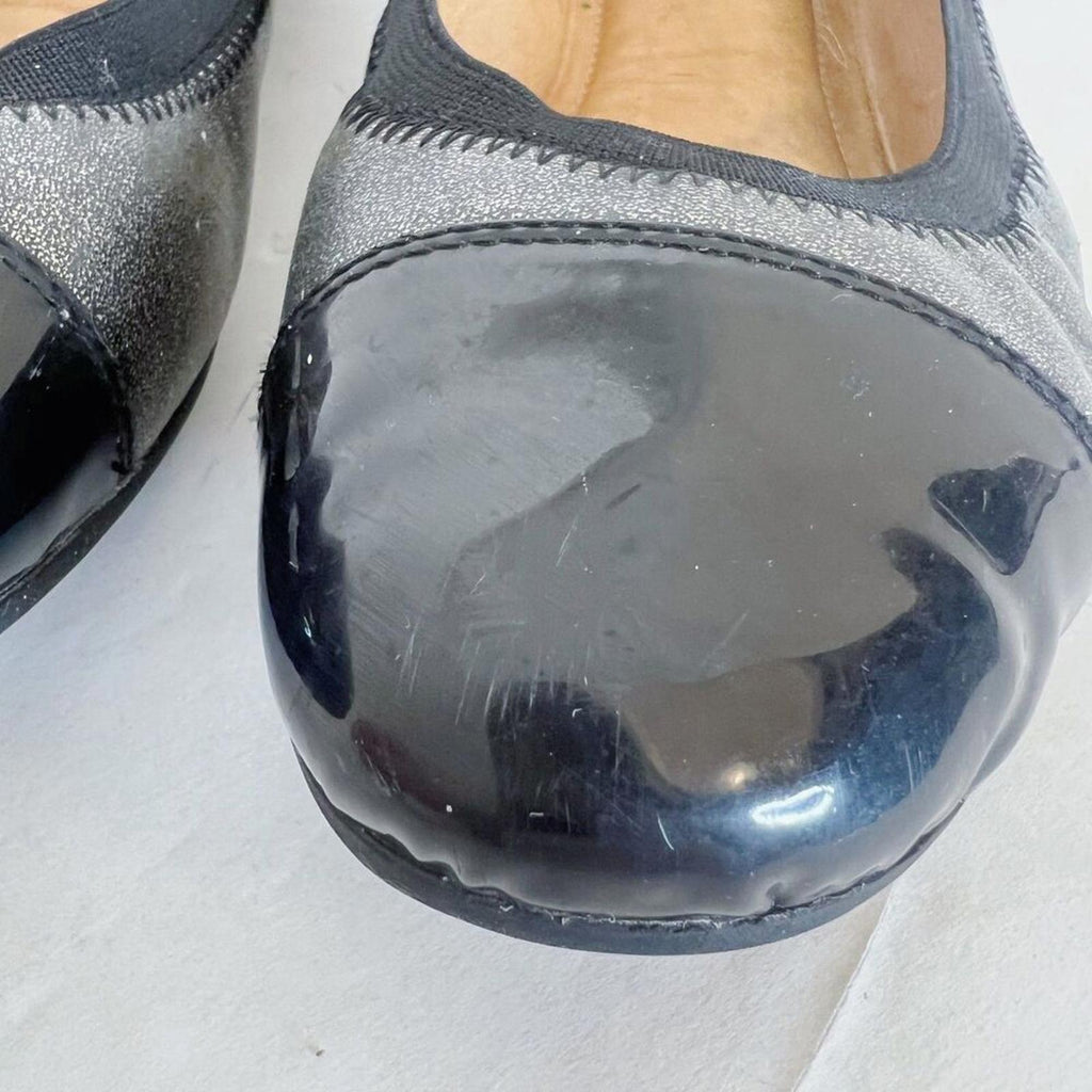 Josef Seibel Women's Cap Toe Ballet Flats Black Patent Leather Silver Size 8 8.5
