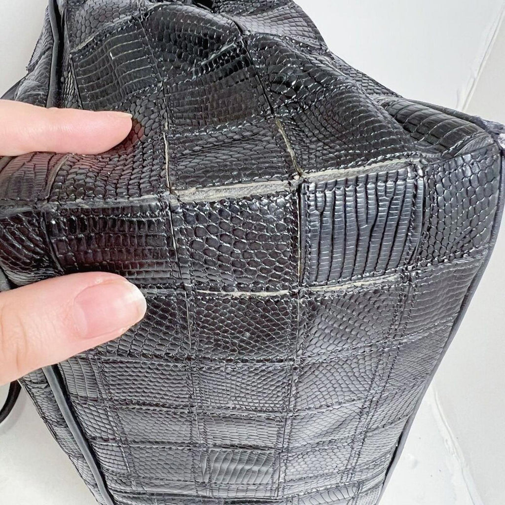 Vintage Kleinberg Sherrill Black Snakeskin Leather Grid Shoulder Bag Purse