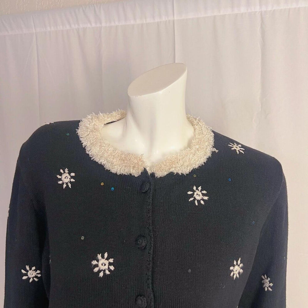 Vintage Arriviste Santa Cardigan Christmas Ugly Sweater Women's Size M