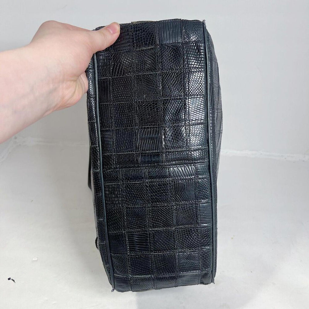 Vintage Kleinberg Sherrill Black Snakeskin Leather Grid Shoulder Bag Purse