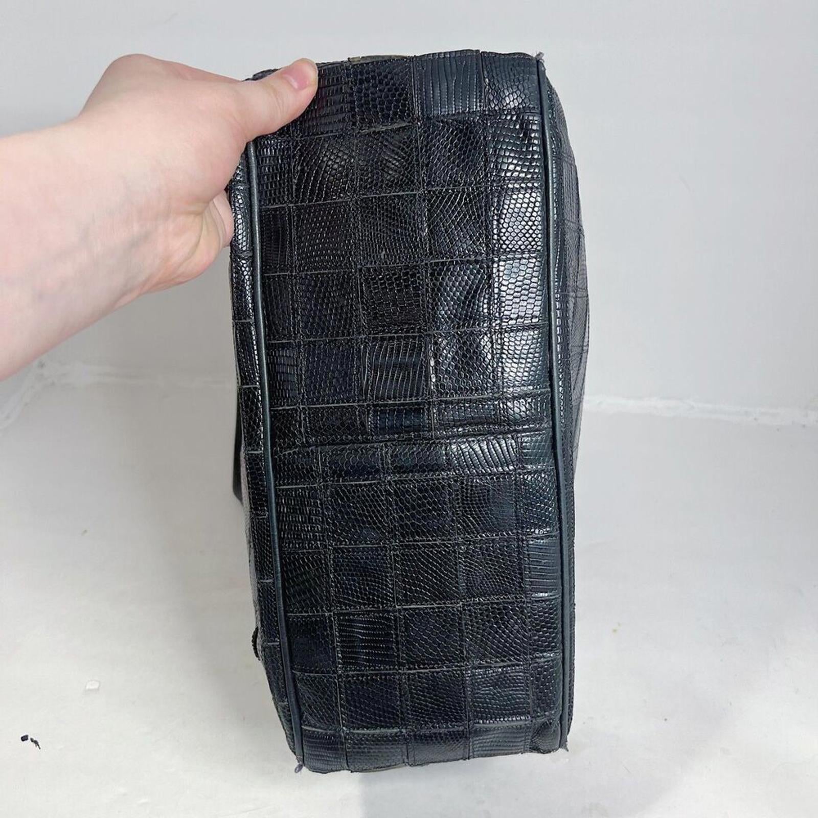 Vintage Kleinberg Sherrill Black Snakeskin Leather Grid Shoulder Bag Purse