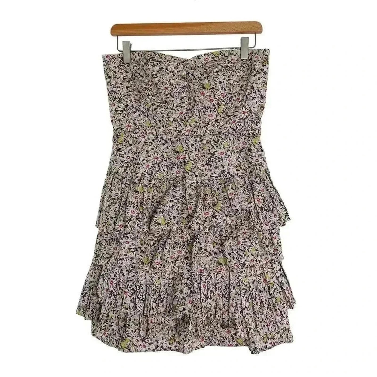 Y2K J Crew Strapless Ruffle Tiered Mini Dress Coquette Boho Chic Women's Size 6