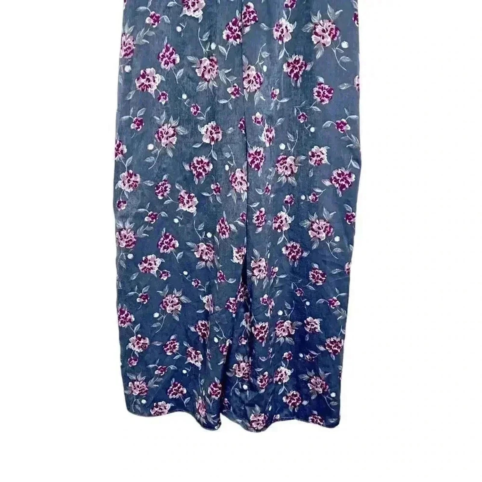 Honey Belle Grey and Pink Floral Satin Jumpsuit Women's Size M