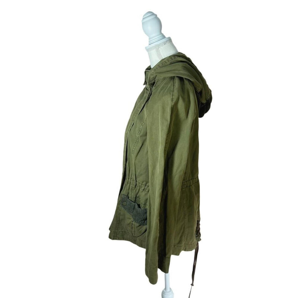 Anthropologie Hei Hei Olive Green Lace Trim Anorak Army Military Jacket Size M