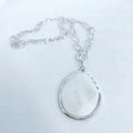 Vintage White Stone Pendant Mother of Pearl Teardrop Silver Chain Necklace