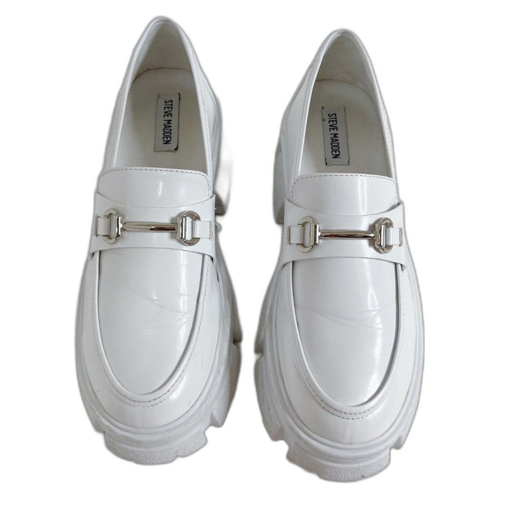 Steve Madden Trifecta Loafer White Patent Leather Lug Sole Horsebit Size 10