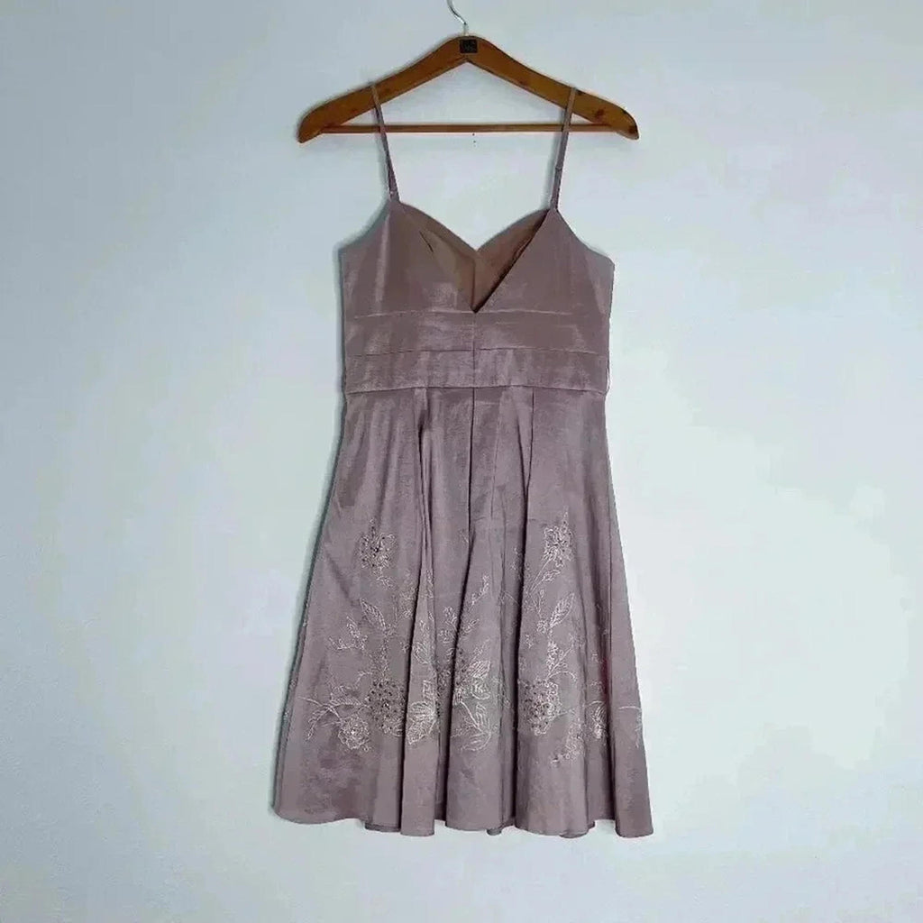 Vintage Oleg Cassini Dusty Rose Pleated Tea Dress Embroidered Women's Size 6