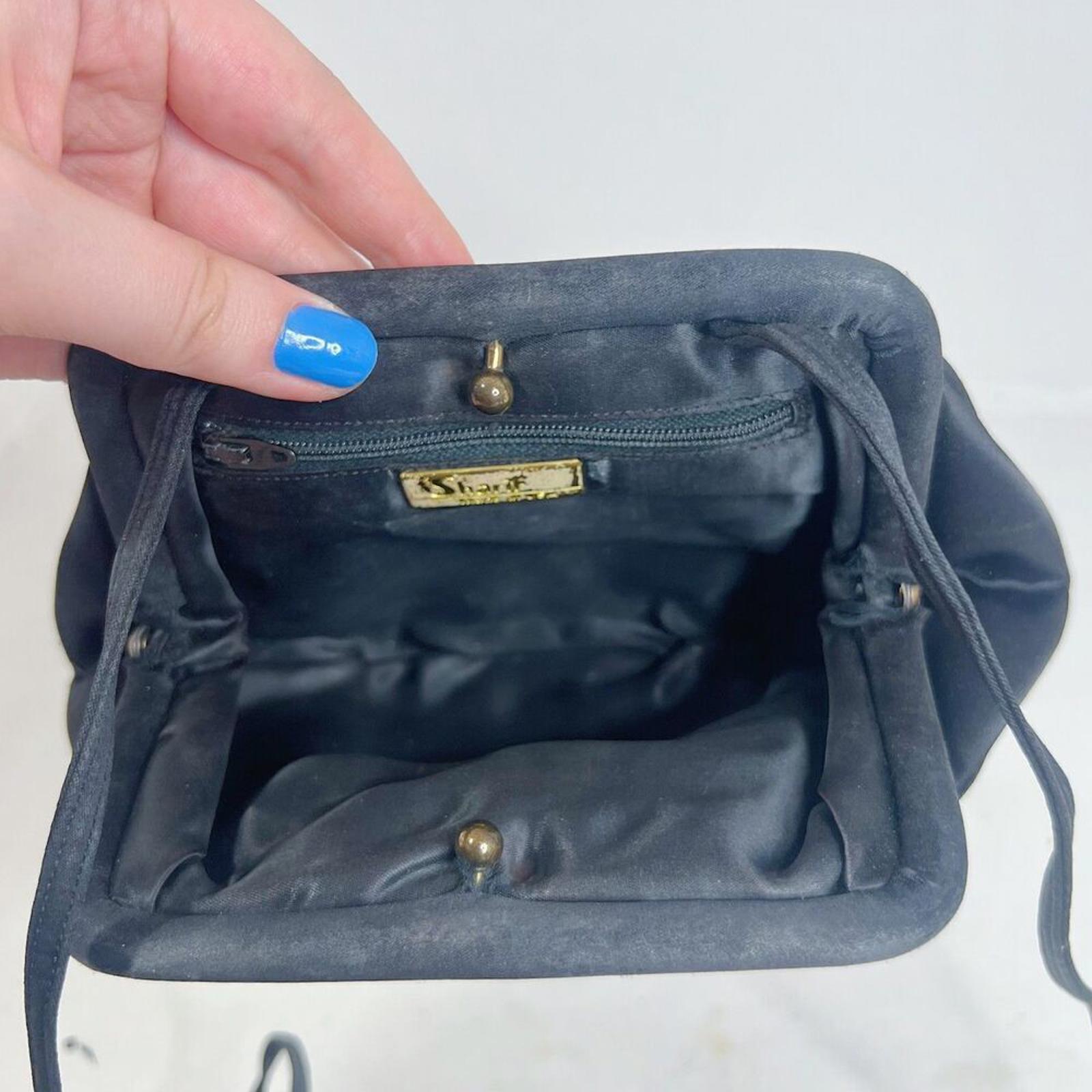 Vintage Sharif Black Satin Evening Bag Clasp Shoulder Bag
