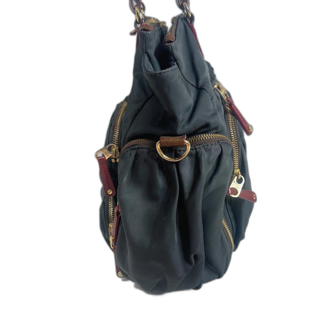 MZ Wallace Abbey Tote Black Nylon Brown Leather Laptop Bag Diaper Bag Travel