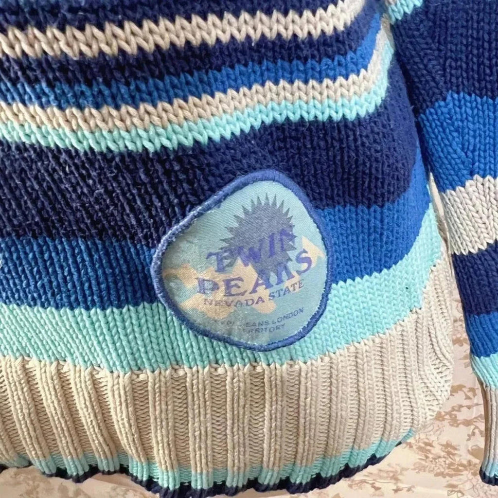Vintage Pepe Jeans London Blue Striped Knit Turtleneck Sweater Women's Size S