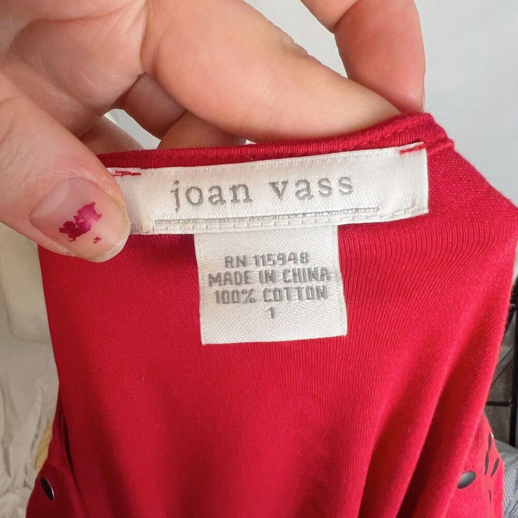 Joan Vass Red Long Sleeve Dress Black Dots Studs Women's Size 1 M