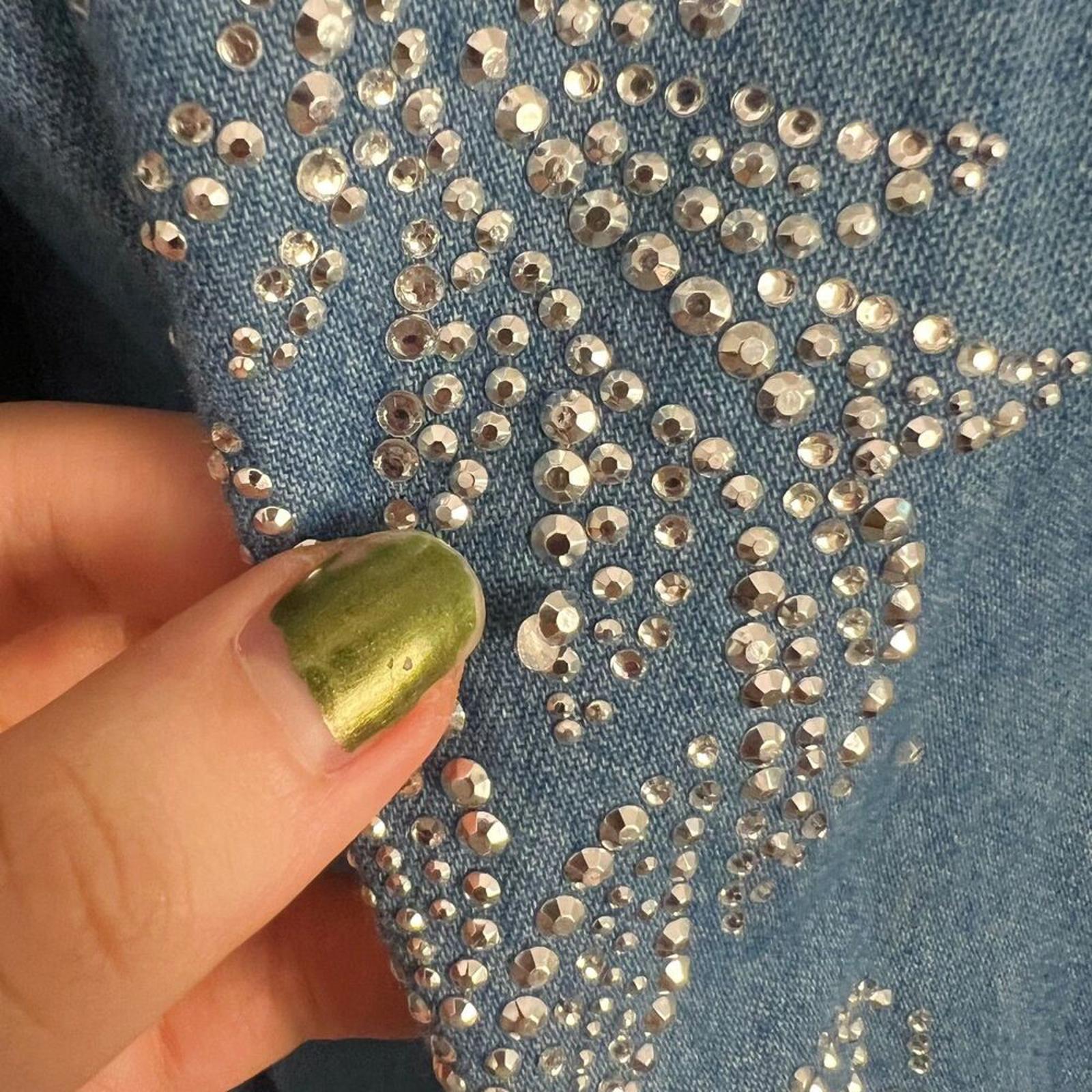 Vintage La Sha Denim Button Up Shirt Rhinestones Western Country Women's Size L