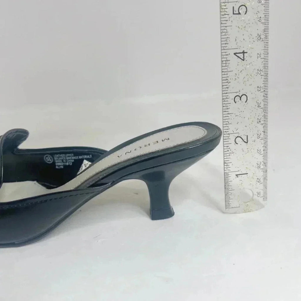 Y2k Merona Allyn Black Leather Kitten Heels Bow Size 5.5