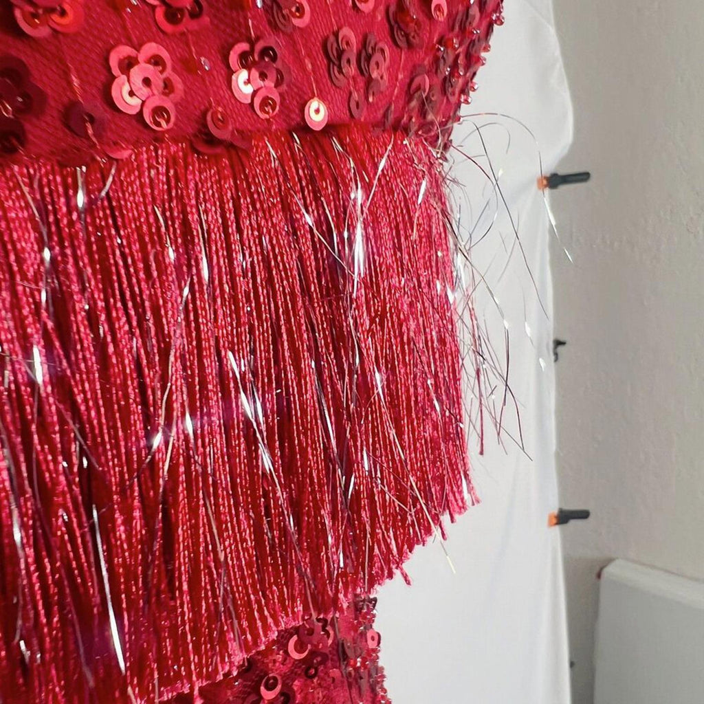 NWT Saylor Caitriona Sequin Fringe Mini Dress Red Sequined Dress Women's Size S