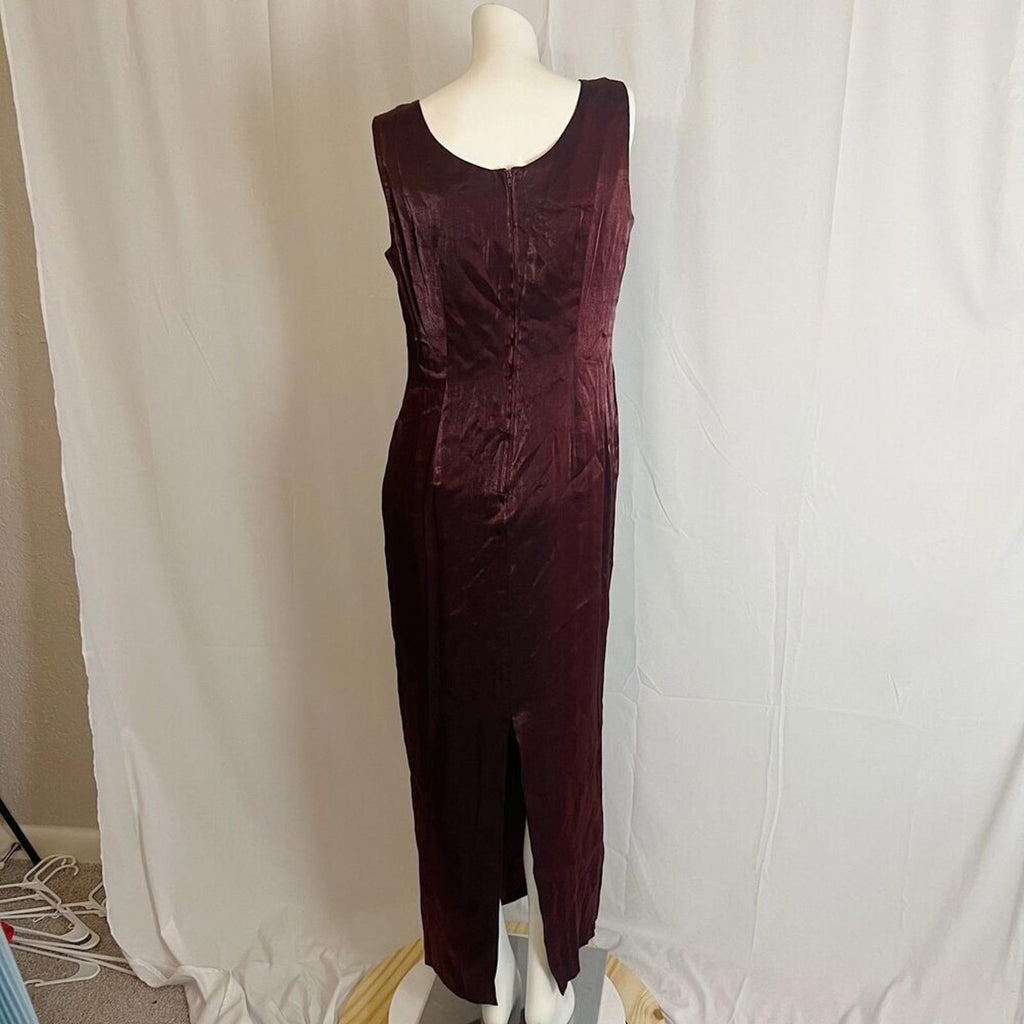 90s Vintage Karen Miller Dark Burgundy Satin Evening Gown Slip Dress Size 12